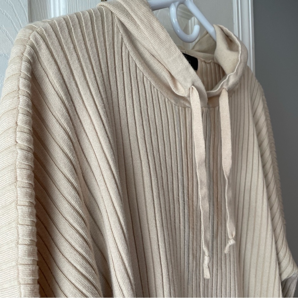 Aqua Women's XXXL Ribbed Knit Hooded Sweater Pullover Beige Drop Shoulder Loose - Picture 5 of 16